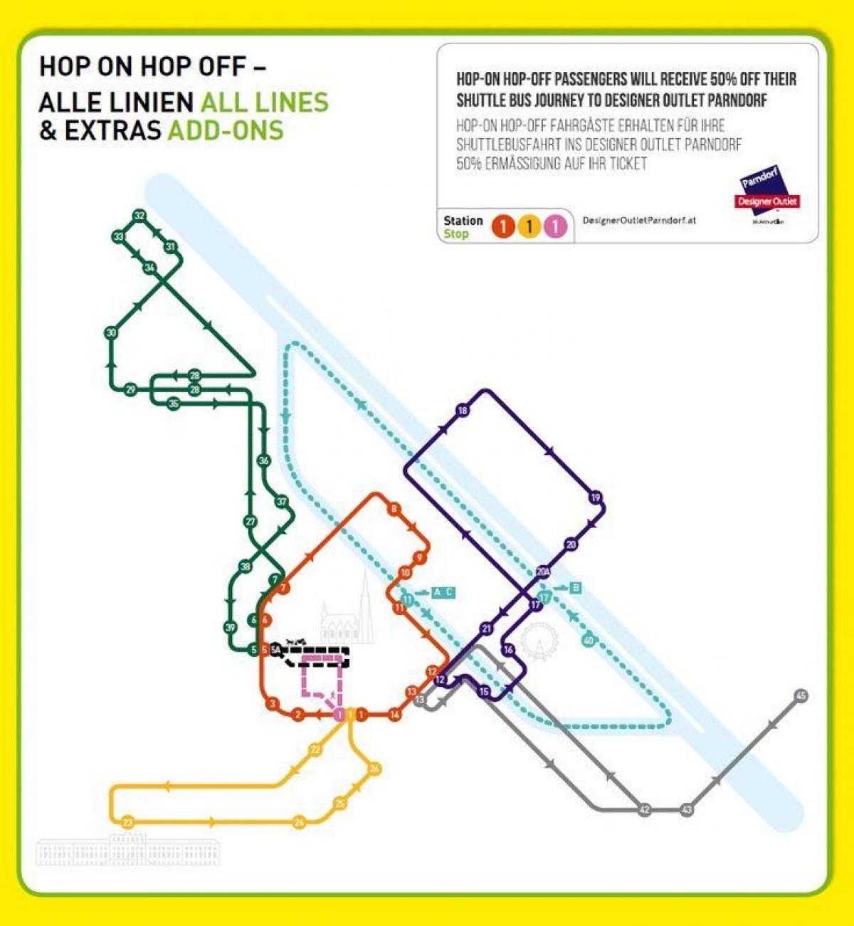 Viedeň hop on hop off bus tour mapu
