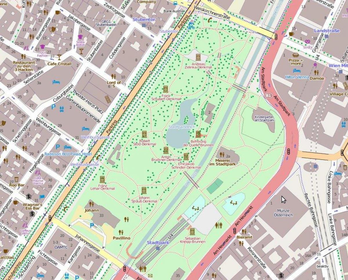 Mapa stadtpark Viedeň