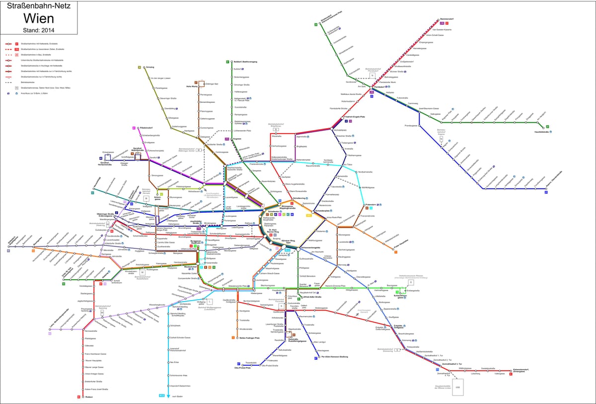 Viedeň strassenbahn mapu