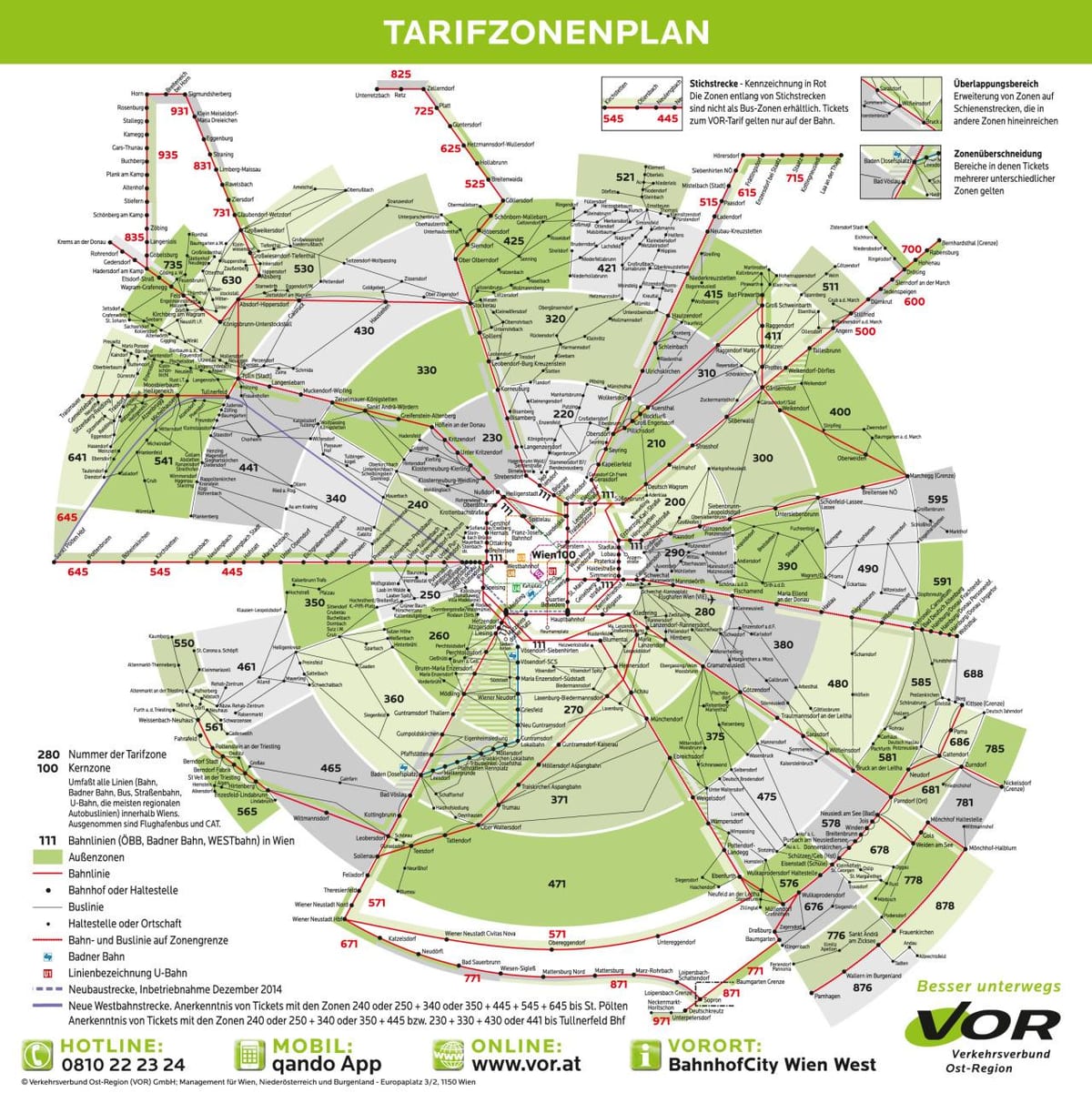 Mapu Viedne metro zóny 100