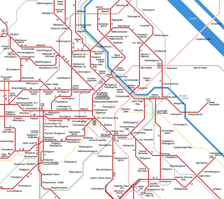 Viedeň Rakúsko električky mapu