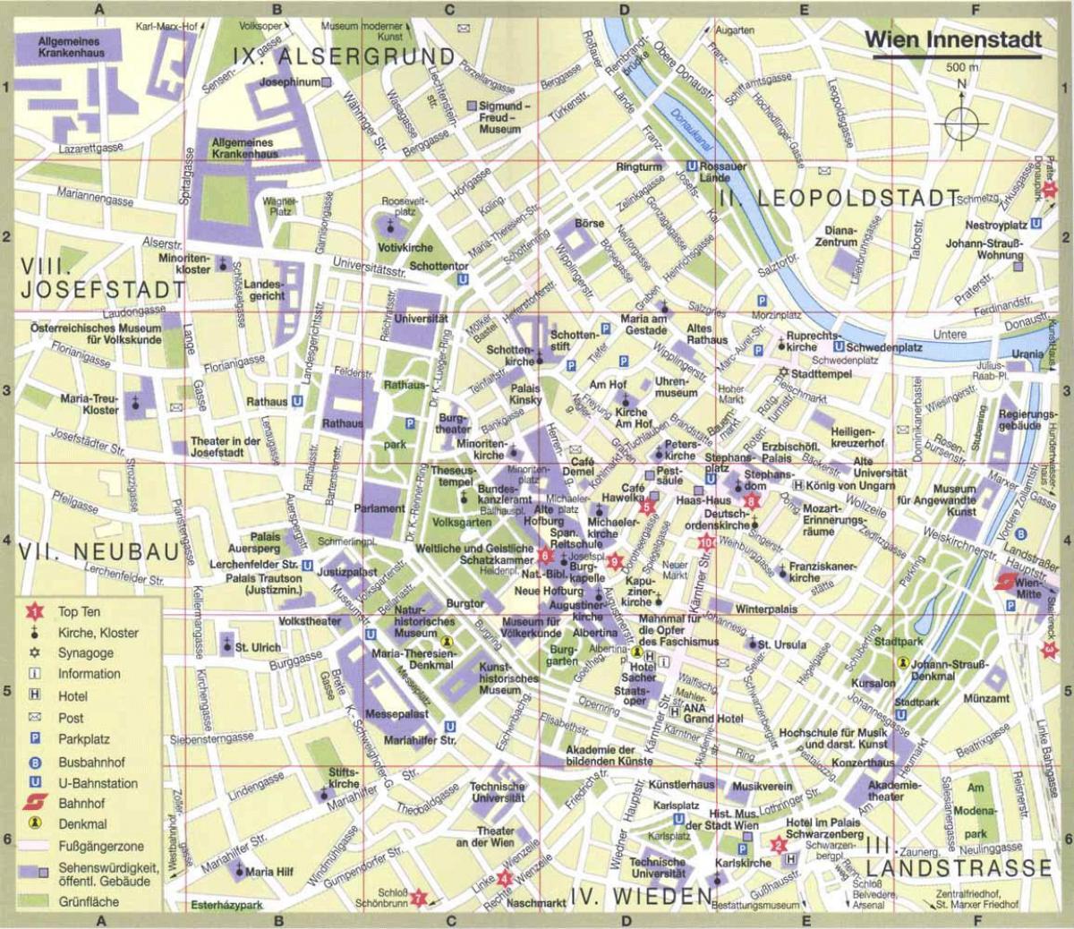 Viedeň meste turistická mapa