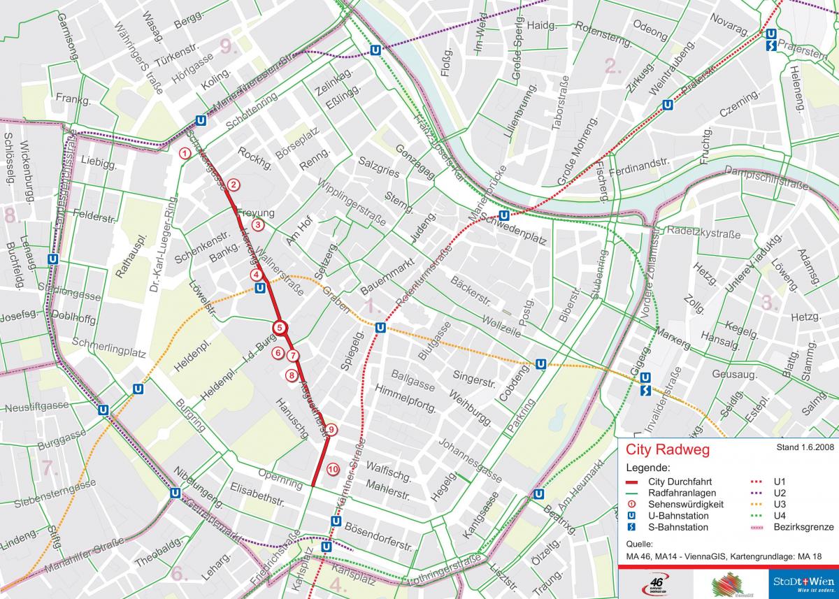 Viedeň cyklistická mapa