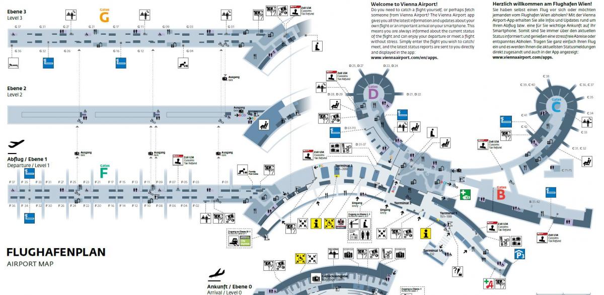 Viedeň Rakúsko letisko mapu